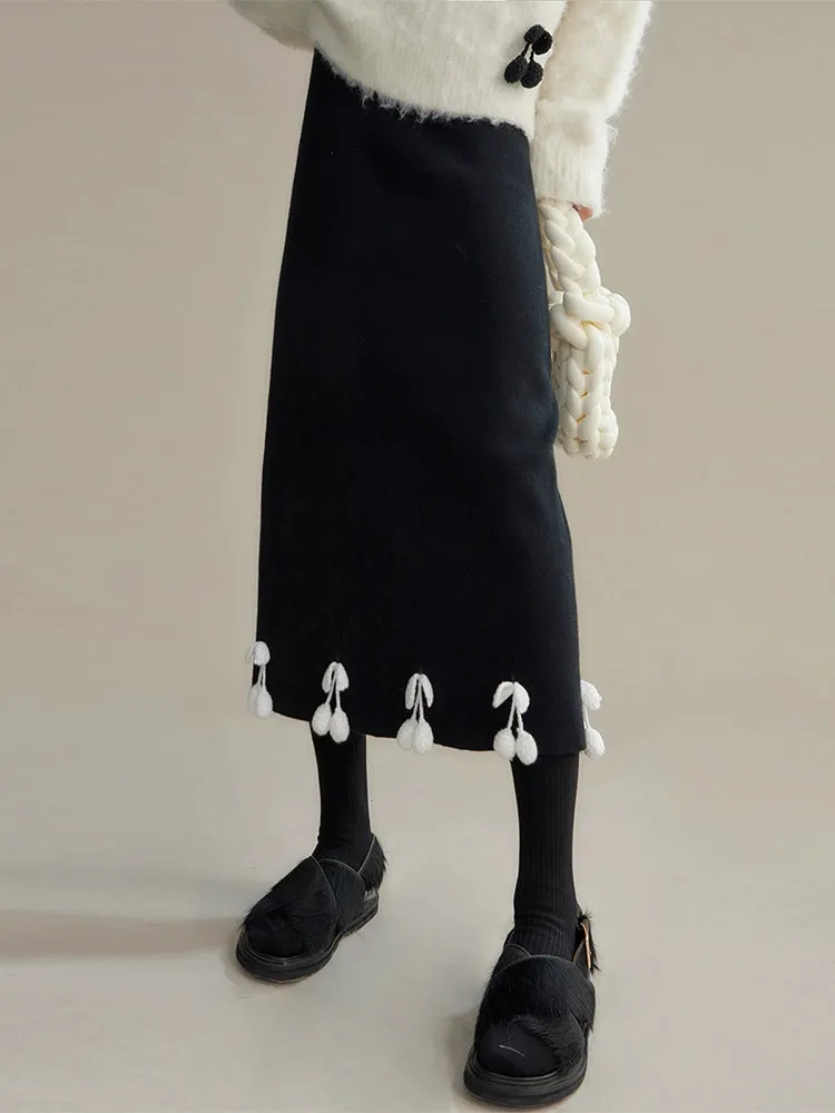 Cherry Decoration Contrast Color Knitted Skirt