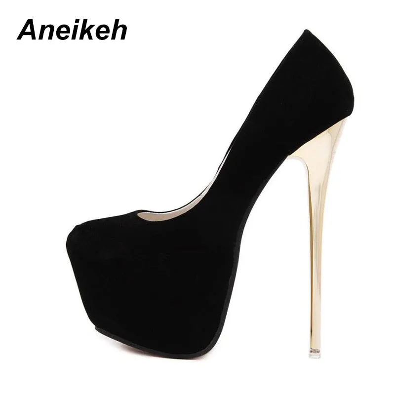 Concise Woman Pumps High Heel Flock Pumps 16 cm