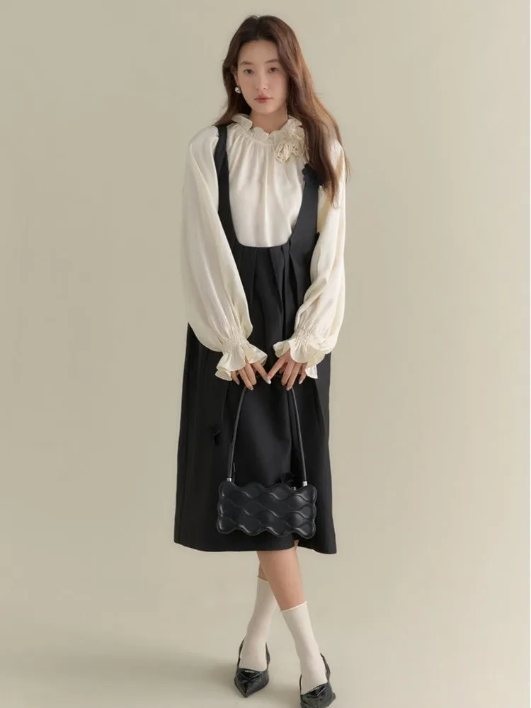 Flower Petal Layered Plain Flare Dress
