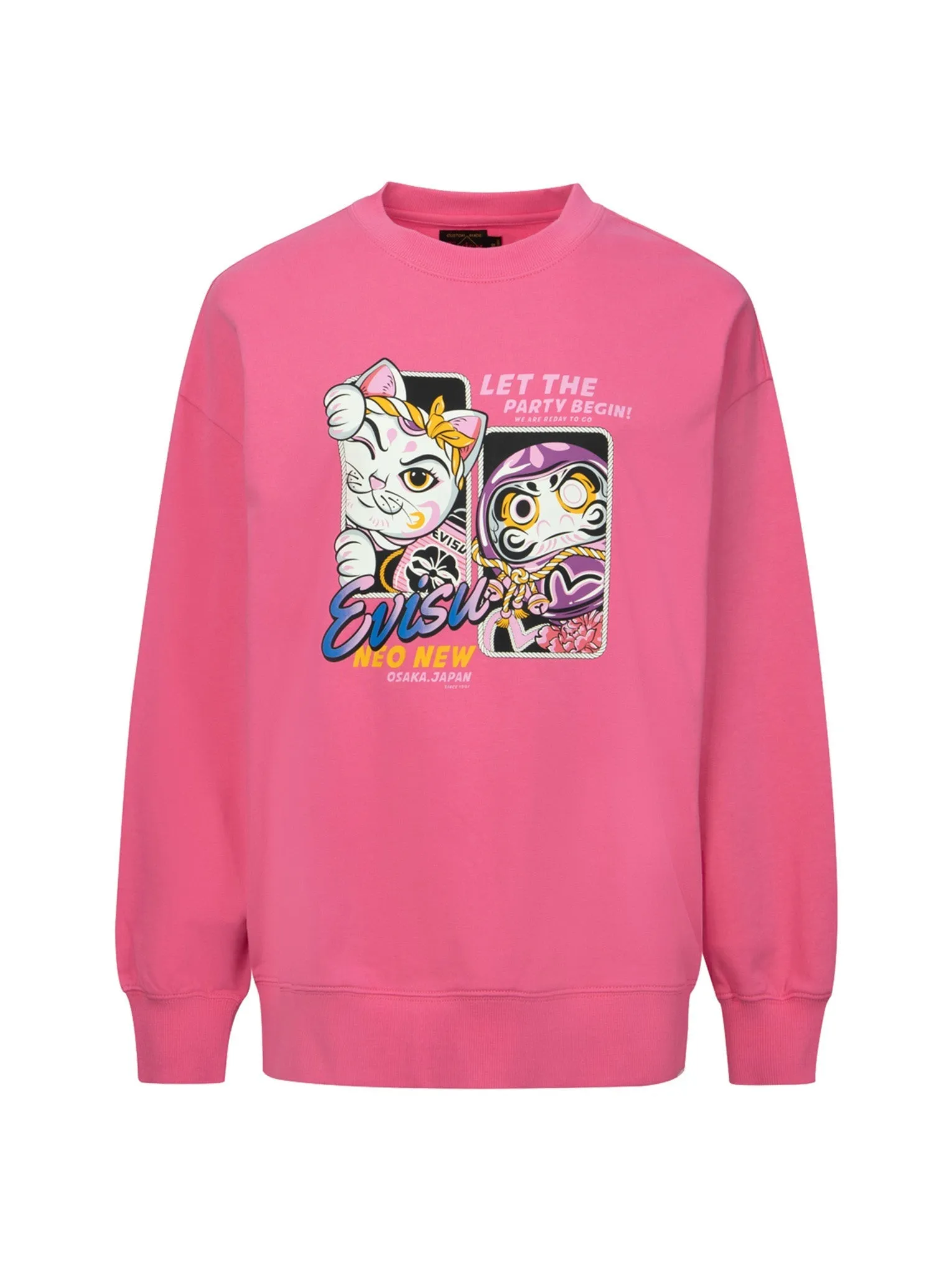 Fortune Cat and Daruma Print Oversized Sweatshirt