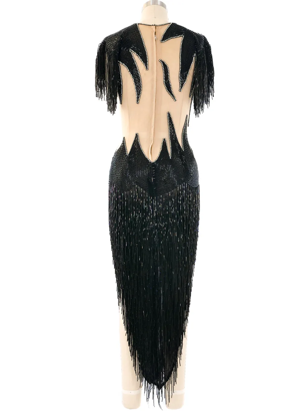 Fringed Bugle Bead Illusion Dress