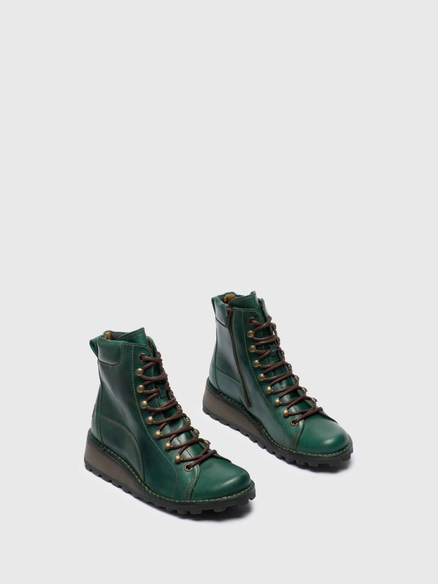 Green Lace-up Ankle Boots