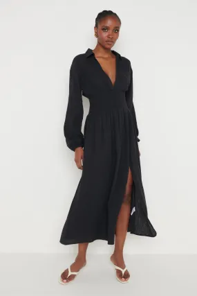 Loretta Shirred Midaxi Dress - Black
