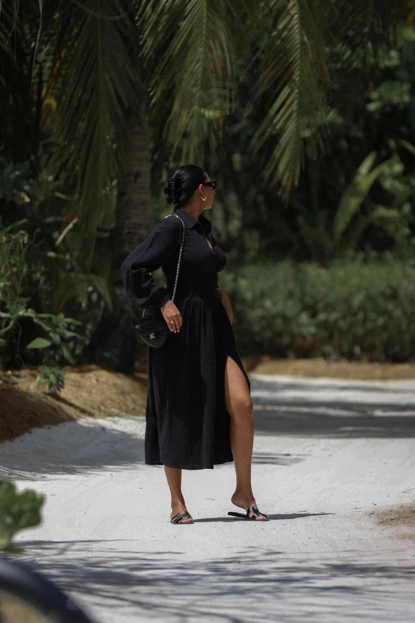 Loretta Shirred Midaxi Dress - Black