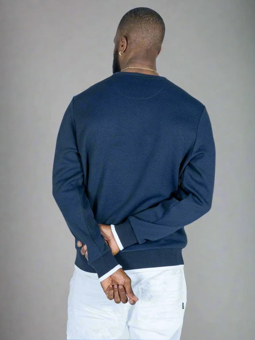 M4390 Beanchi Jacquard Crewneck - Navy