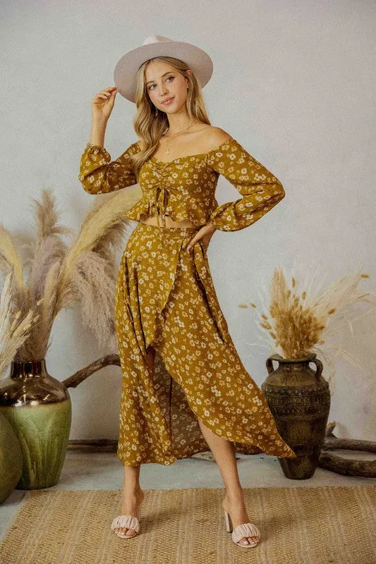 Macey High - Low Surplice Wrap Maxi Skirt - Golden Olive