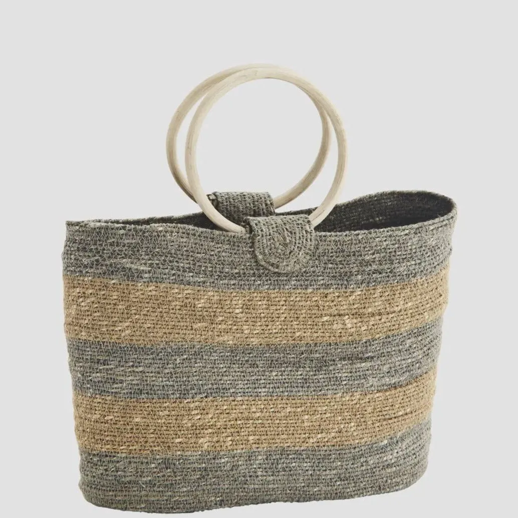 Madam Stoltz Grey & Natural Grass Handbag