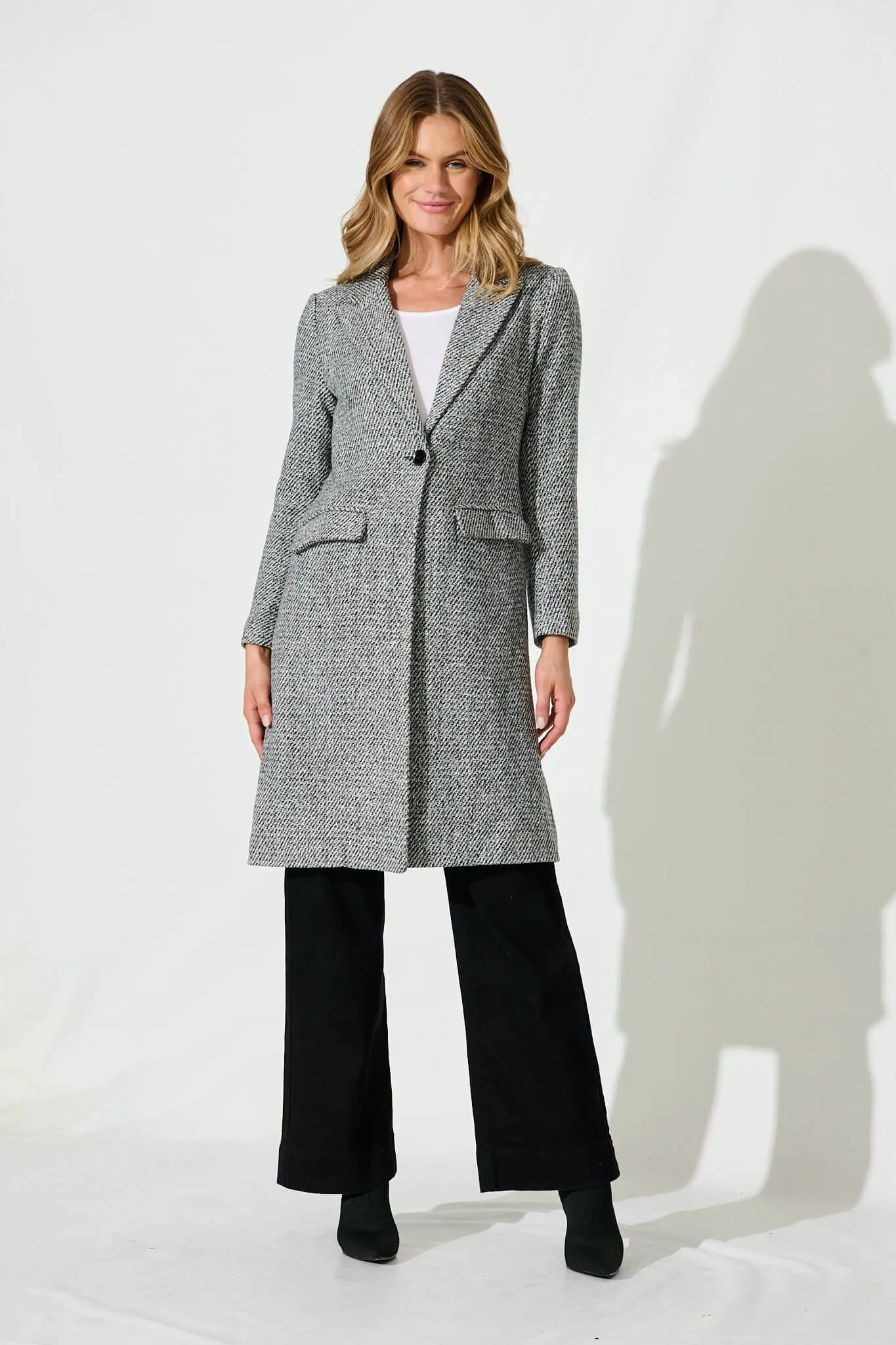 Mattie Coat In Black And White Tweed