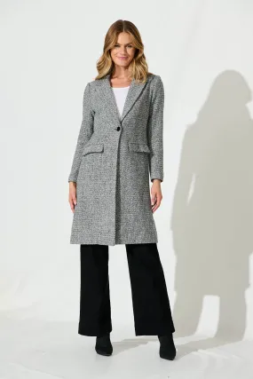 Mattie Coat In Black And White Tweed