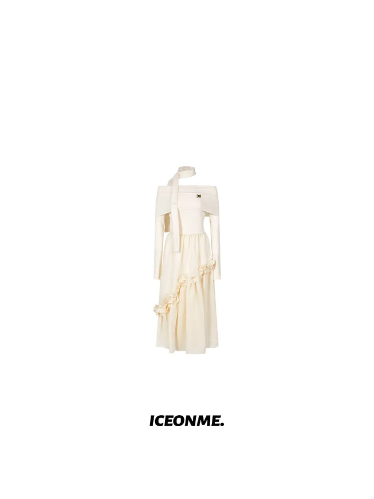 Off-Shoulder Stretch Frill Ruffle Cute One-Piece