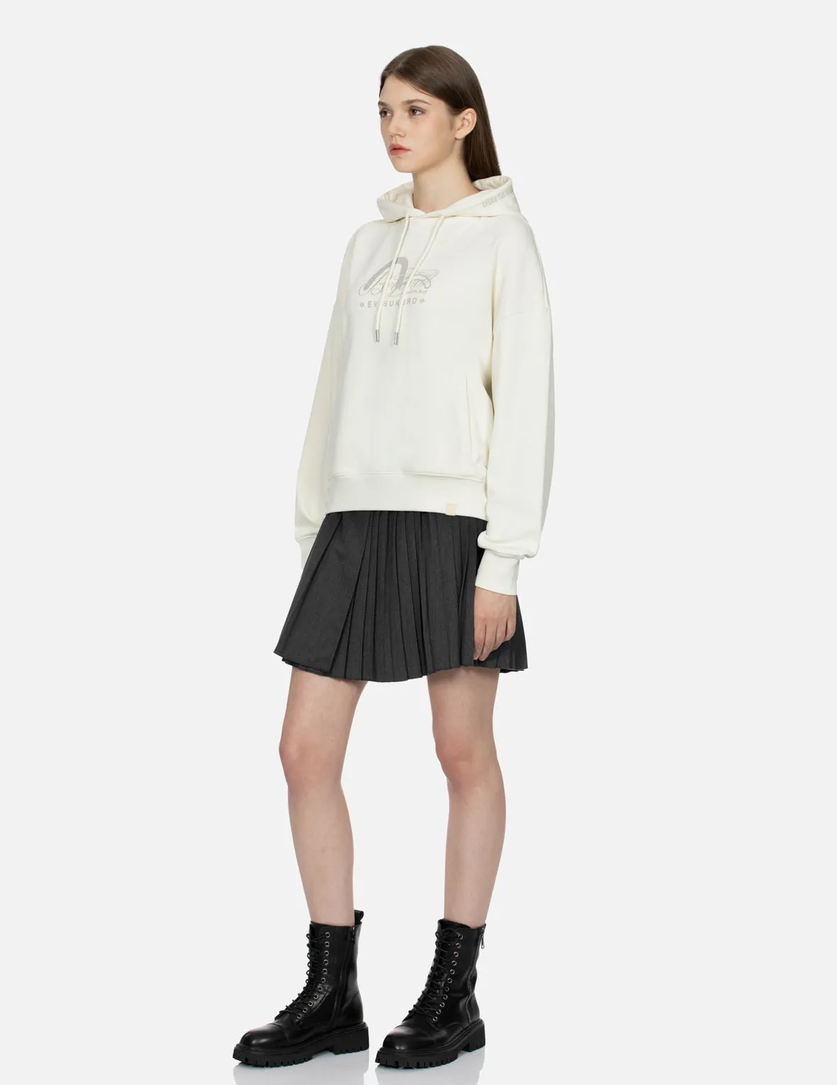 Seagull Print and Slogan Embroidery Oversized Hoodie