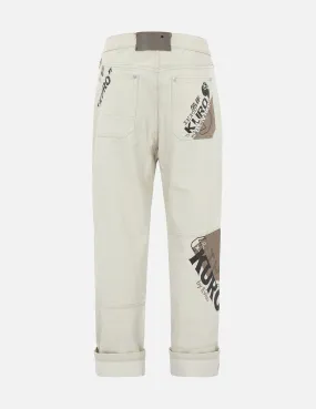 Seagull Print Colorblock Denim Jeans