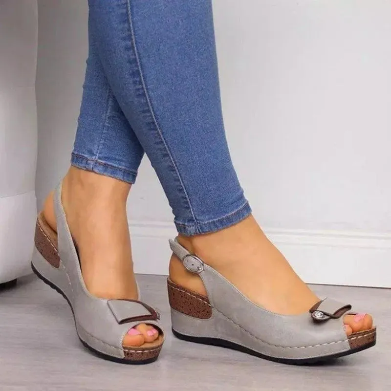 Soft Bottom Heeled Wedge Sandals with Platform