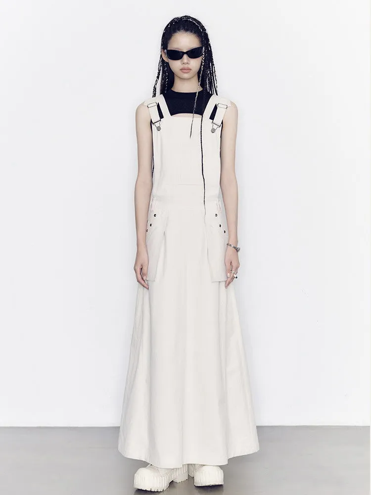 Suspenders Flare Casual Long Big-Pocket Dress
