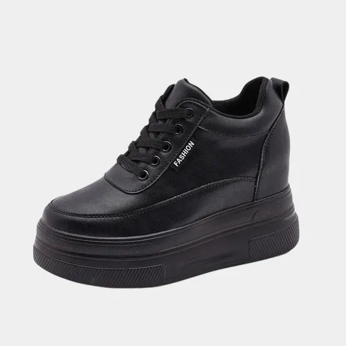 Synthetic Leather Black Platform Sneakers
