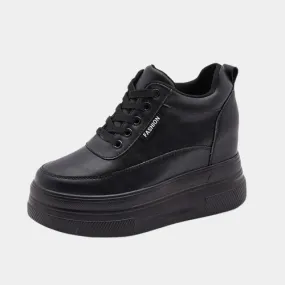 Synthetic Leather Black Platform Sneakers