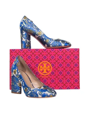 Tory Burch - Elizabeth Metallic Floral Brocade Round Toe Pump Sz 8