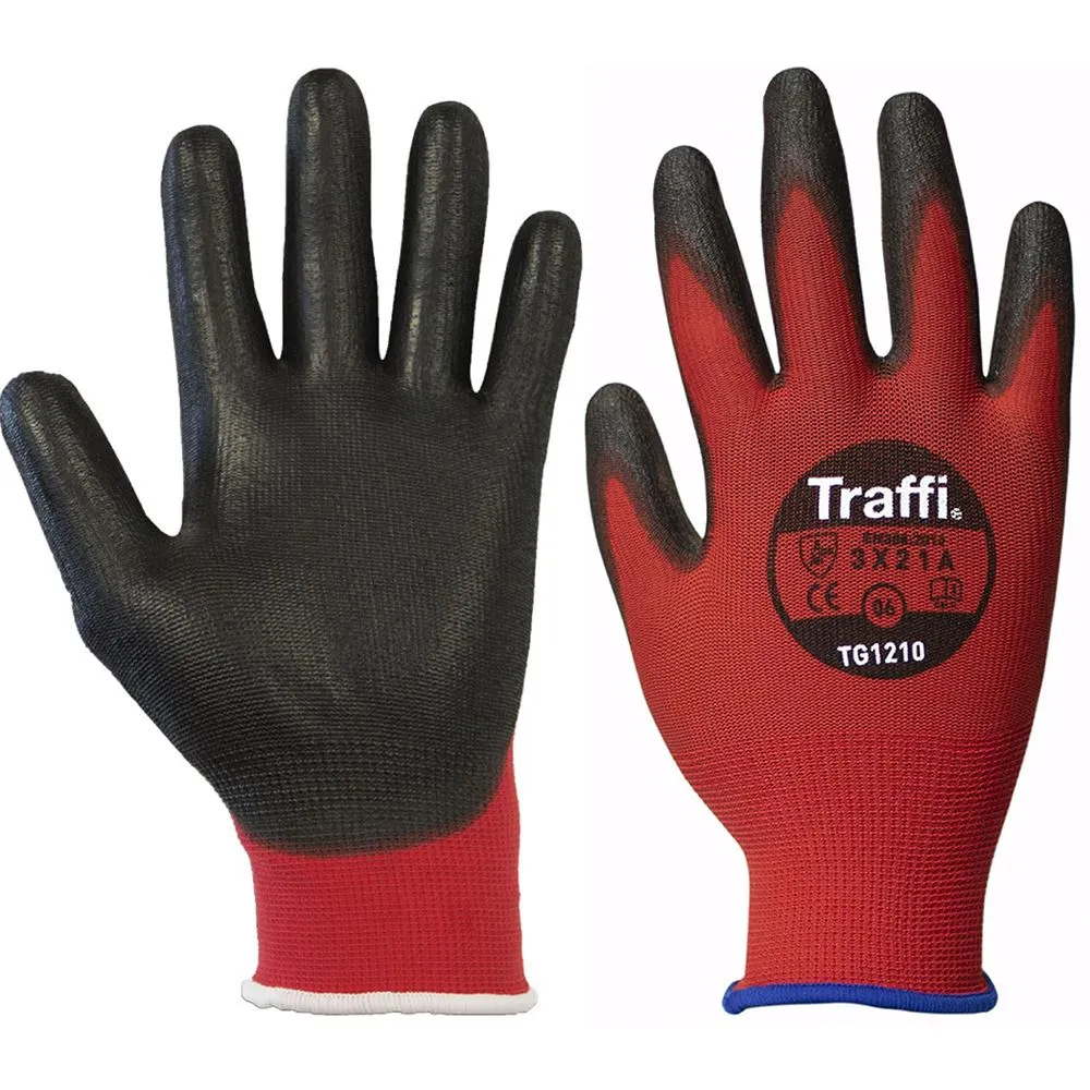 TraffiGlove TG1210 X-Dura Metric Cut A PU Palm Coated Red Gloves - 13g