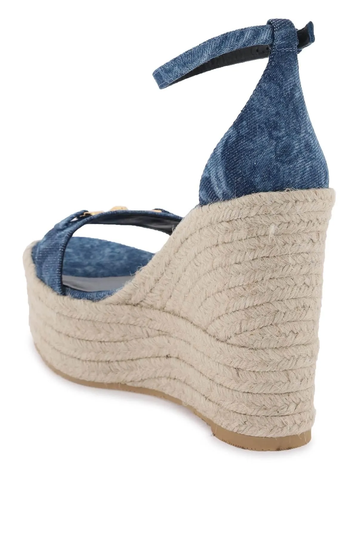 Versace    Versace Denim Barocco Wedge Sandals