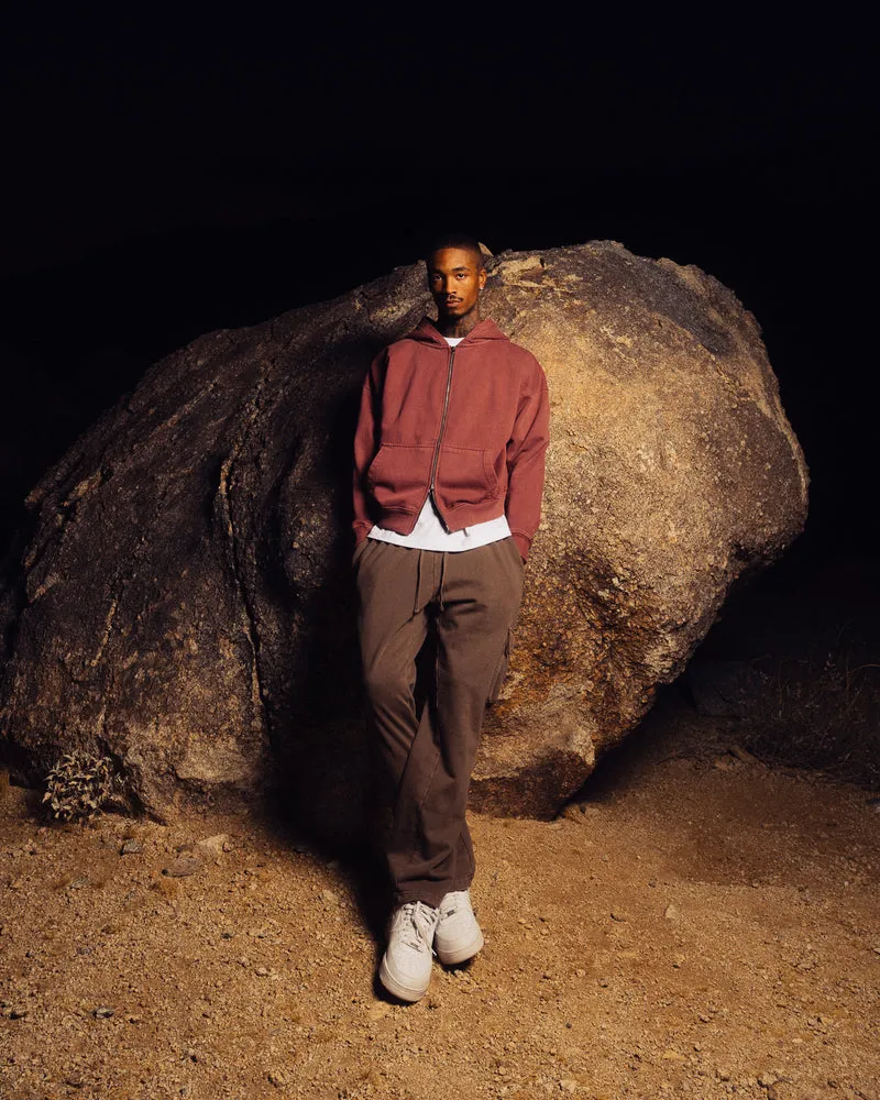Vintage Burgundy Drop Shoulder Zip Hoodie